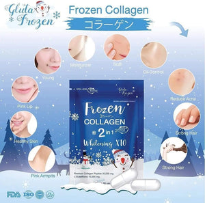 5 X Frozen Collagen Gluta 2 in 1 whitening x10, Reduce Acne, Freckle 60 Caps